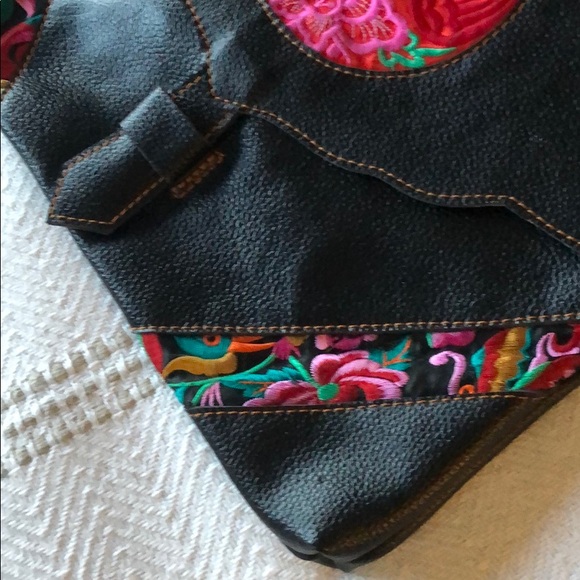 Black Leather and Embroidered Crossbody Bag - Picture 7 of 8
